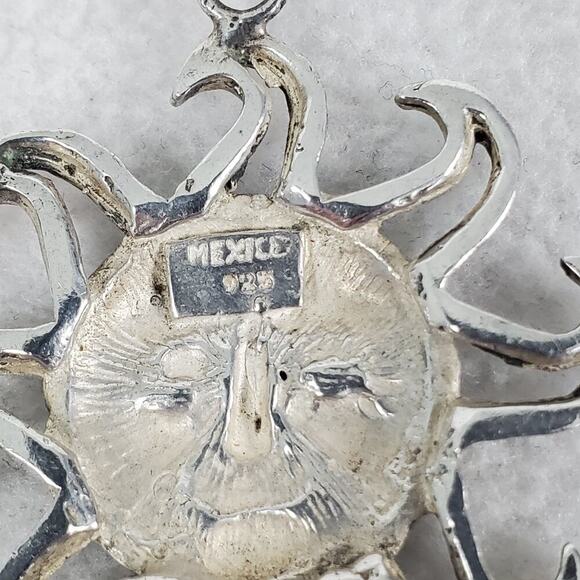 Vtg Sterling Silver 925 Mexico Smiling Sun Face Happy Pendant Signed - Picture 7 of 8